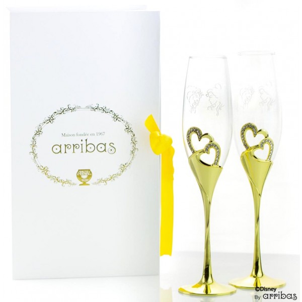Beauty and the Beast Champagne glasses set of 2 in Box, Disneyland Paris Arribas