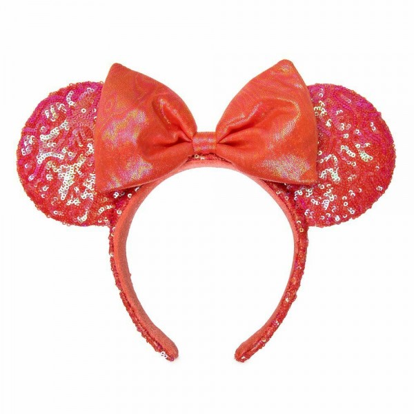 Minnie Mouse Sequined Ear Headband in Coral, Disneyland Paris