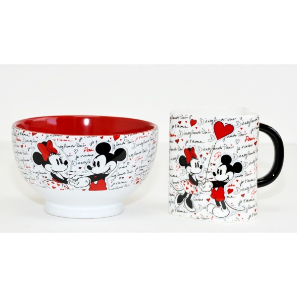 Disney Mickey and Minnie Amour heart shaped mug and Bowl Set