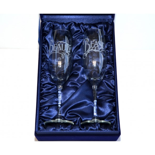Beauty and the Beast Champagne Glass Set,  Arribas Glass Collection
